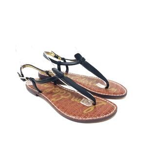 Sam Edelman Gigi Size 7 Black Leather T Strap Slingback Flat Minimalist Sandal